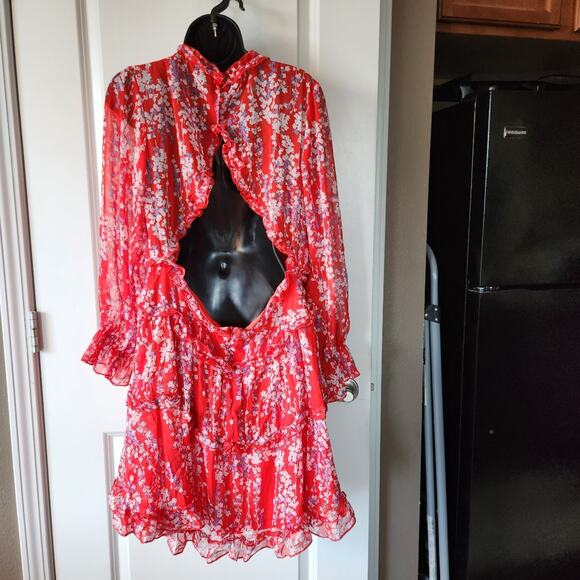 SELFIE LESLIE Laney Red Floral Chiffon Ruffled Mini Dress Womens Extra Large XL - Picture 3 of 11